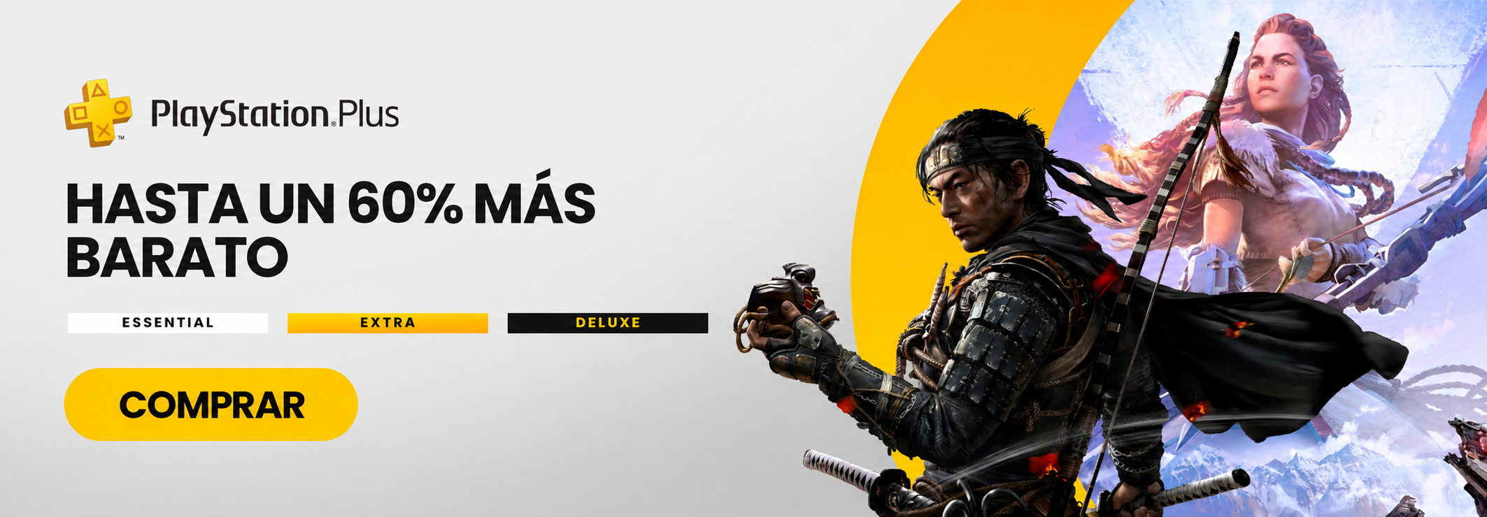 PlayStation Plus. Hasta un 60% más barato. Essential, Extra y Deluxe. Comprar.